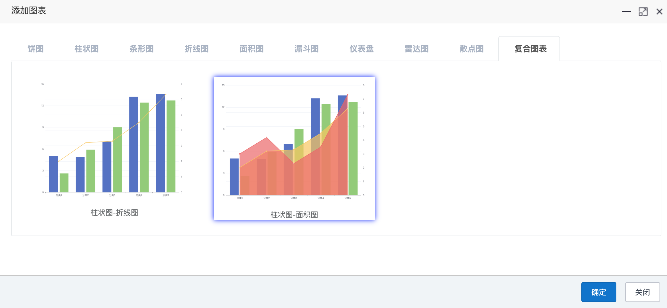 插入柱状图-面积图
